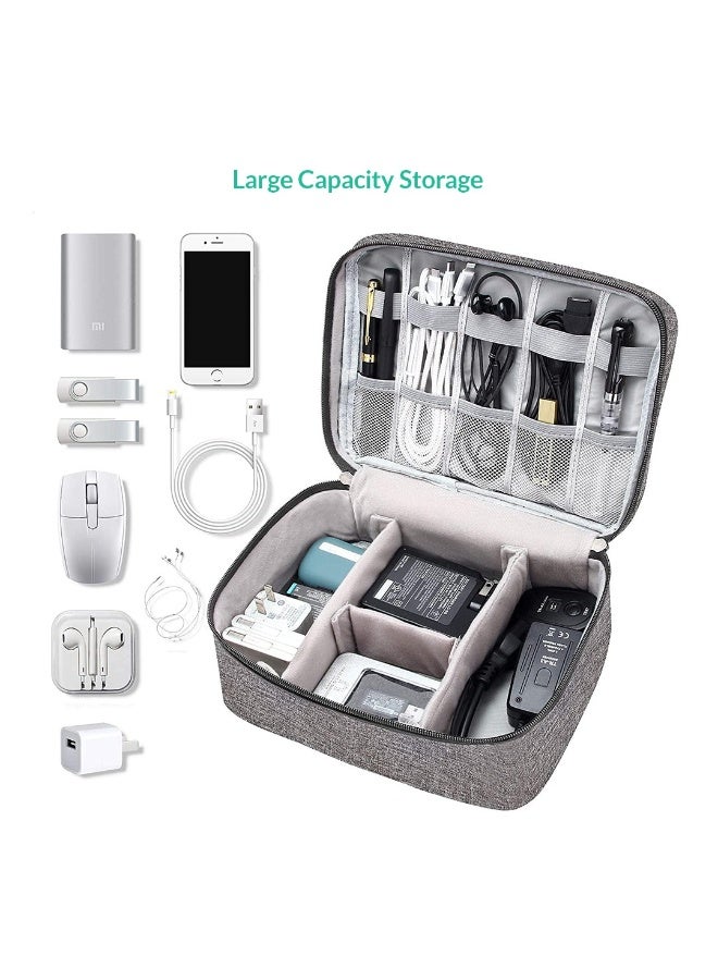 Double Layer Electronics Cable Organiser Bag, Travel Cord Storage Case, Grey  - Image 3