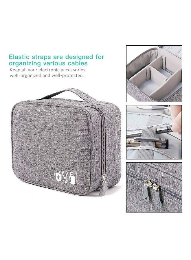 Double Layer Electronics Cable Organiser Bag, Travel Cord Storage Case, Grey  - Image 2