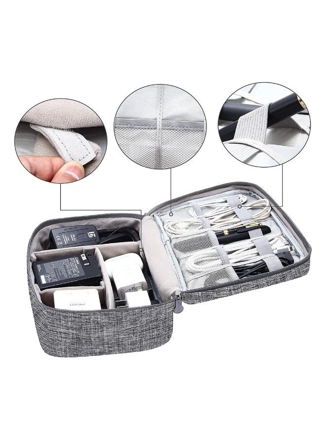 Double Layer Electronics Cable Organiser Bag, Travel Cord Storage Case, Grey  - Image 5