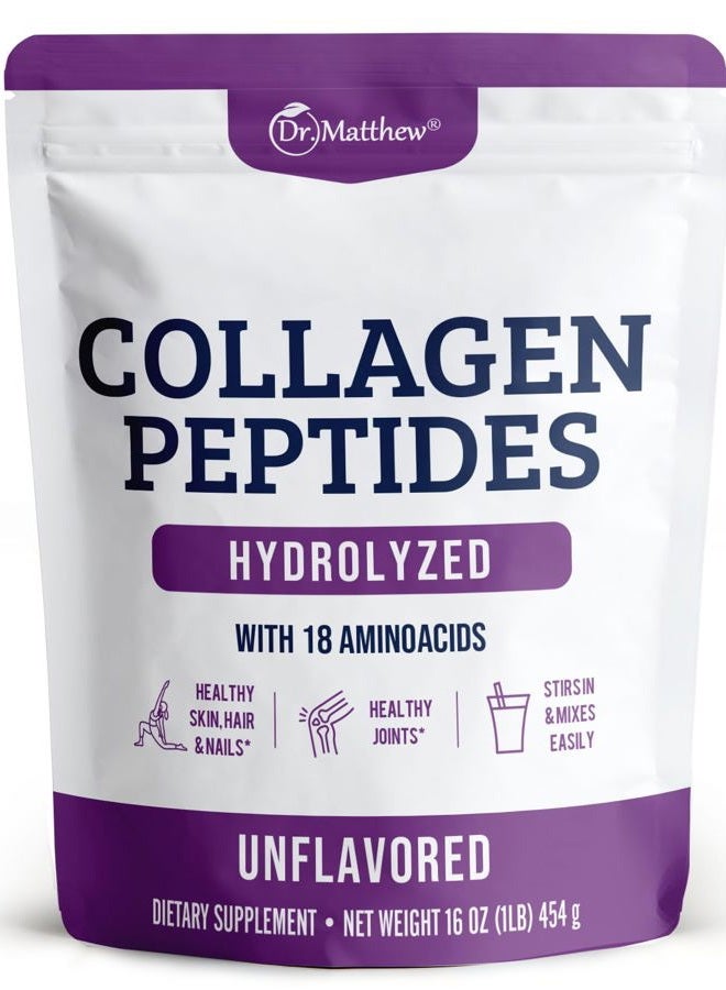 Dr. Matthew Collagen Protein Powder. Grass Fed Collagen Powder for Women & Men. Hydrolyzed Collagen Peptides Powder Unflavored. Quick Dissolve Collagen Peptides. Collagen for Joints, Hair Growth. - Image 1