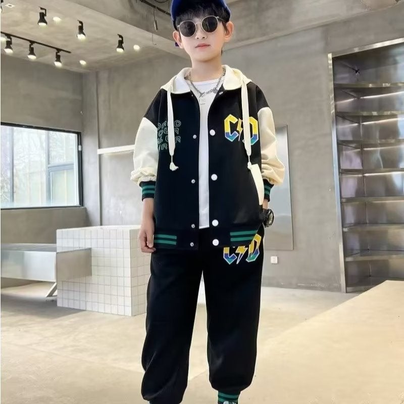 Kids Boys Fashion Sports Outfit Set Black [counter quality] 