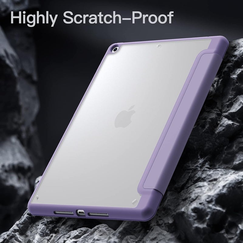 جي تيك حافظة غير لامعة لجهاز آيباد 9/8/7 (10.2 بوصة، موديل 2021/2020/2019، الجيل التاسع/الثامن/السابع) مع حامل قلم، غطاء واقٍ رفيع بظهر شفاف غير لامع (أرجواني فاتح) - Image 3