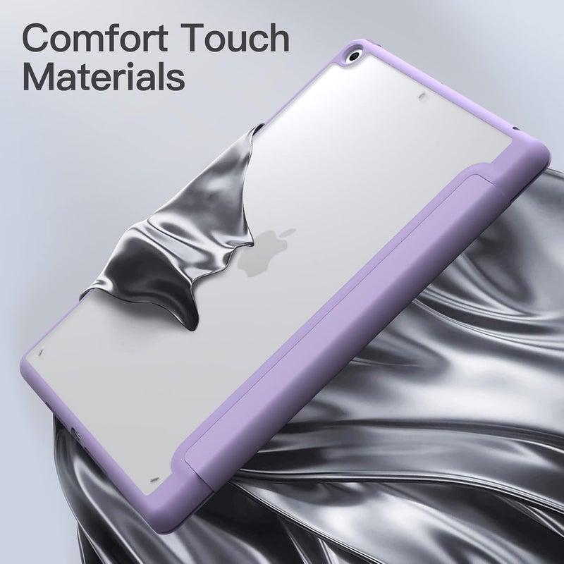 جي تيك حافظة غير لامعة لجهاز آيباد 9/8/7 (10.2 بوصة، موديل 2021/2020/2019، الجيل التاسع/الثامن/السابع) مع حامل قلم، غطاء واقٍ رفيع بظهر شفاف غير لامع (أرجواني فاتح) - Image 4
