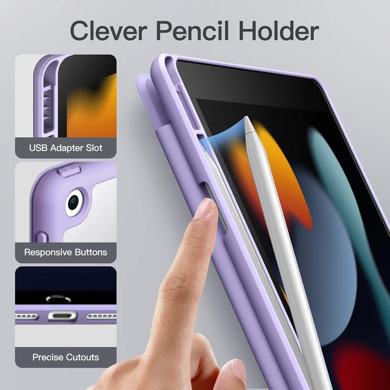 جي تيك حافظة غير لامعة لجهاز آيباد 9/8/7 (10.2 بوصة، موديل 2021/2020/2019، الجيل التاسع/الثامن/السابع) مع حامل قلم، غطاء واقٍ رفيع بظهر شفاف غير لامع (أرجواني فاتح) - Image 5