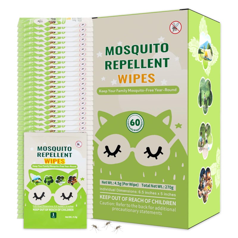 FLODTEEK 60 PCS Mosquito Repellent Wipes Individually Wrapped Insect Repellent Wipes Made of Natural PlantBased Essential Oils Safe Effective Insect Protection Perfect for Outdoor Activities LongLasting - Image 3