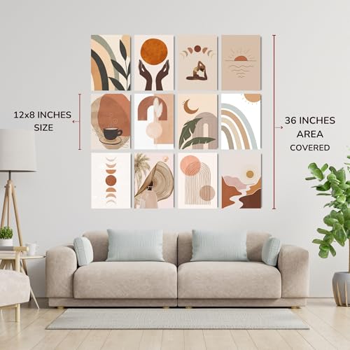 Posters Inc Boho Wall Stickers for Bedroom, Aesthetic Room Decor Items, Wall Posters for Room Decoration, Good Luck Gifts for Women, A4 Size 12 Pieces Collage Kit, 300 GSM Paper PostCards - Image 4