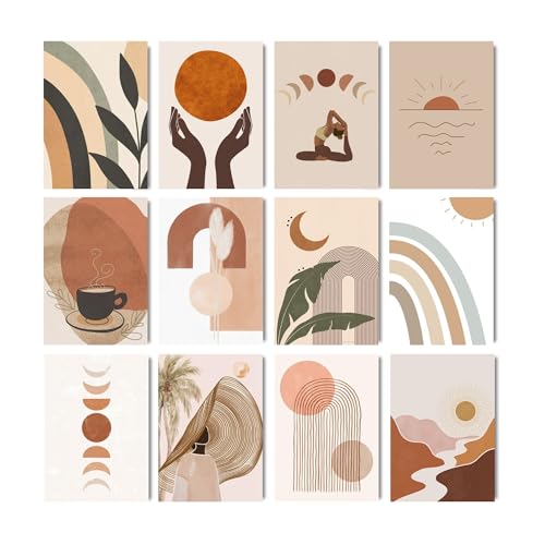 Posters Inc Boho Wall Stickers for Bedroom, Aesthetic Room Decor Items, Wall Posters for Room Decoration, Good Luck Gifts for Women, A4 Size 12 Pieces Collage Kit, 300 GSM Paper PostCards - Image 1