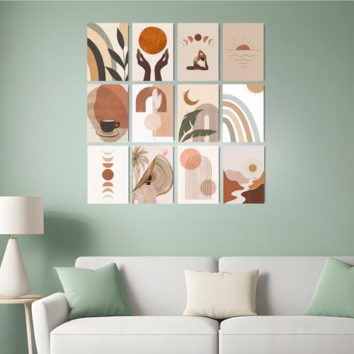 Posters Inc Boho Wall Stickers for Bedroom, Aesthetic Room Decor Items, Wall Posters for Room Decoration, Good Luck Gifts for Women, A4 Size 12 Pieces Collage Kit, 300 GSM Paper PostCards - Image 2
