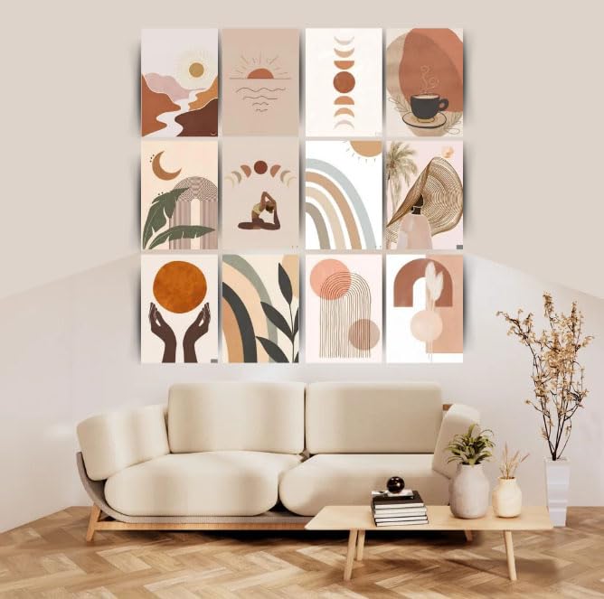 Posters Inc Boho Wall Stickers for Bedroom, Aesthetic Room Decor Items, Wall Posters for Room Decoration, Good Luck Gifts for Women, A4 Size 12 Pieces Collage Kit, 300 GSM Paper PostCards - Image 3