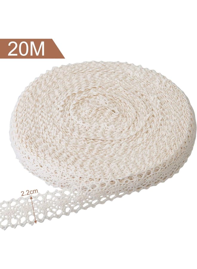 20 Meters Lace Ribbon, Cotton Crochet Lace Edging Trim Ribbon for Sewing Craft Wedding Bridal Dress Clothes Party Decoration DIY, Creamy-White  - Image 2