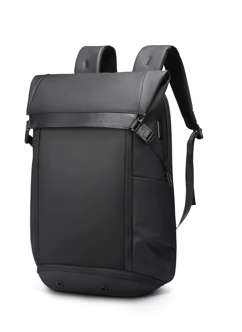 MARK RYDEN MARK RYDEN Casual backpack with top flap, 25-36 litres, expandable backpack with magnetic buckle, hydrophobic fabric, fits 17.3 inch computer, YKK zip, separate shoe compartment USB, black