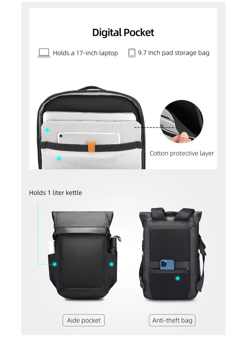 Mark Ryden  MARK RYDEN Casual backpack with top flap, 25-36 litres, expandable backpack with magnetic buckle, hydrophobic fabric, fits 17.3 inch computer, YKK zip, separate shoe compartment USB, black  | Best Price UAE