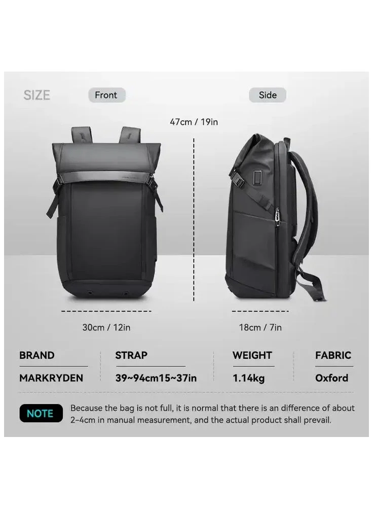 Mark Ryden  MARK RYDEN Casual backpack with top flap, 25-36 litres, expandable backpack with magnetic buckle, hydrophobic fabric, fits 17.3 inch computer, YKK zip, separate shoe compartment USB, black  | Best Price UAE
