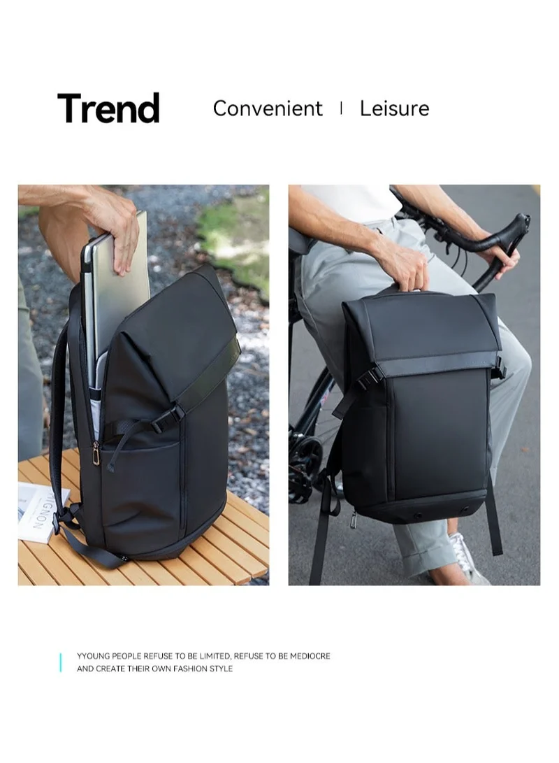 Mark Ryden  MARK RYDEN Casual backpack with top flap, 25-36 litres, expandable backpack with magnetic buckle, hydrophobic fabric, fits 17.3 inch computer, YKK zip, separate shoe compartment USB, black  | Best Price UAE