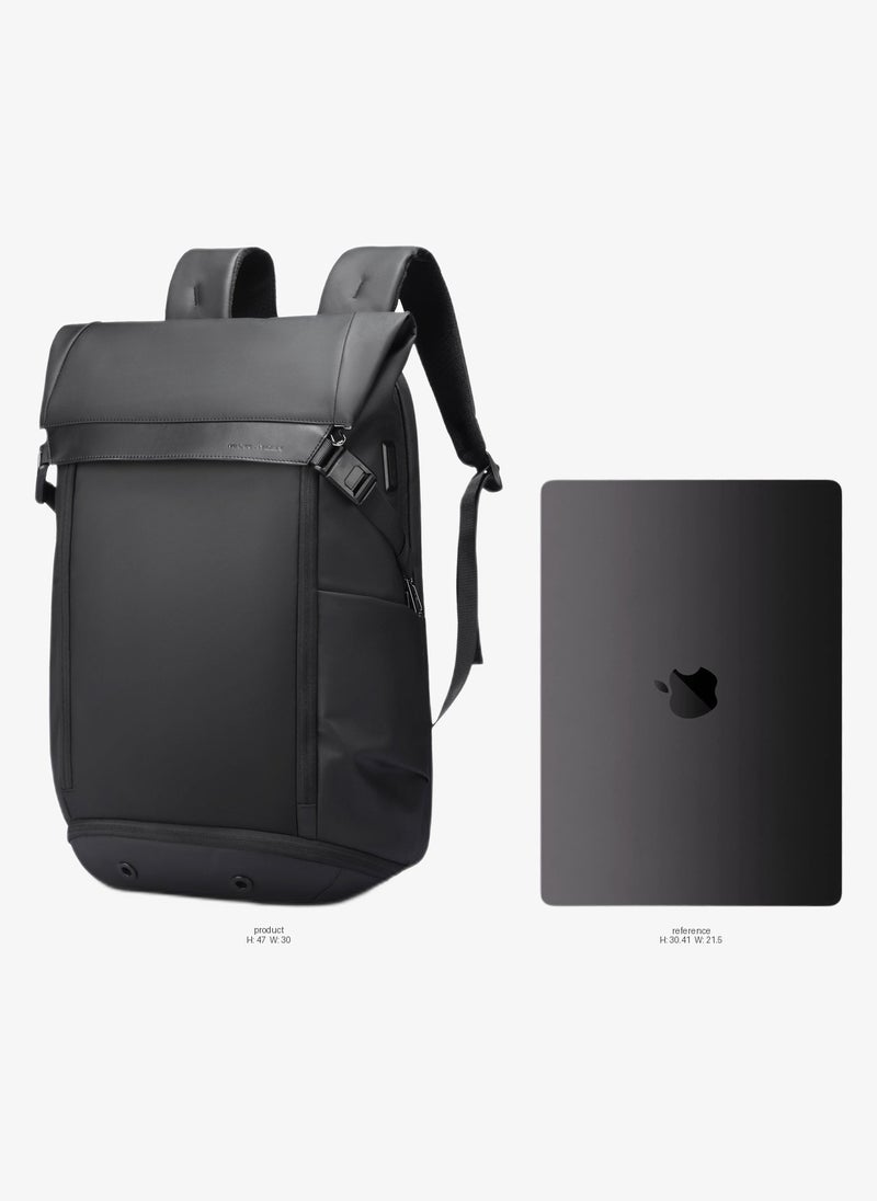MARK RYDEN Casual backpack with top flap, 25-36 litres, expandable backpack with magnetic buckle, hydrophobic fabric, fits 17.3 inch computer, YKK zip, separate shoe compartment USB, black - Image 2