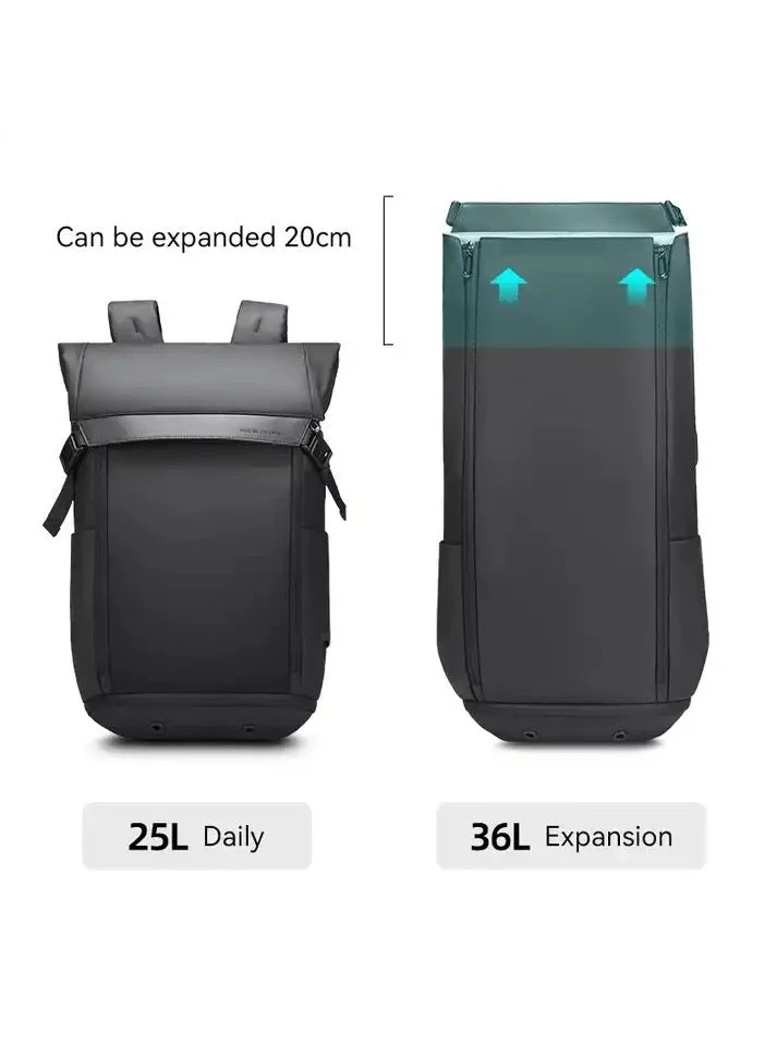 Mark Ryden  MARK RYDEN Casual backpack with top flap, 25-36 litres, expandable backpack with magnetic buckle, hydrophobic fabric, fits 17.3 inch computer, YKK zip, separate shoe compartment USB, black  | Best Price UAE