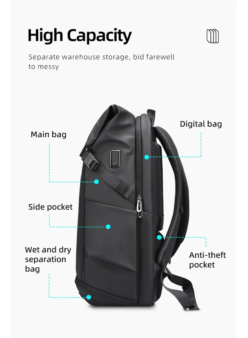 Mark Ryden  MARK RYDEN Casual backpack with top flap, 25-36 litres, expandable backpack with magnetic buckle, hydrophobic fabric, fits 17.3 inch computer, YKK zip, separate shoe compartment USB, black  | Best Price UAE