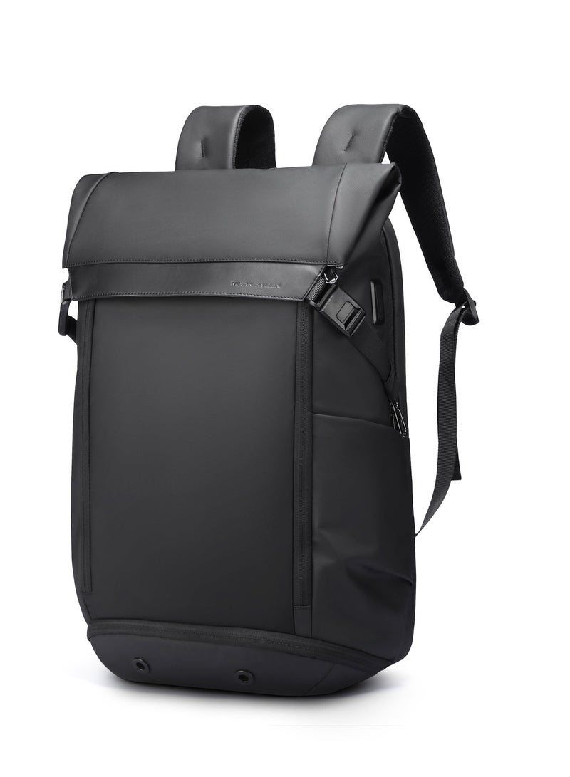 MARK RYDEN Casual backpack with top flap, 25-36 litres, expandable backpack with magnetic buckle, hydrophobic fabric, fits 17.3 inch computer, YKK zip, separate shoe compartment USB, black - Image 1