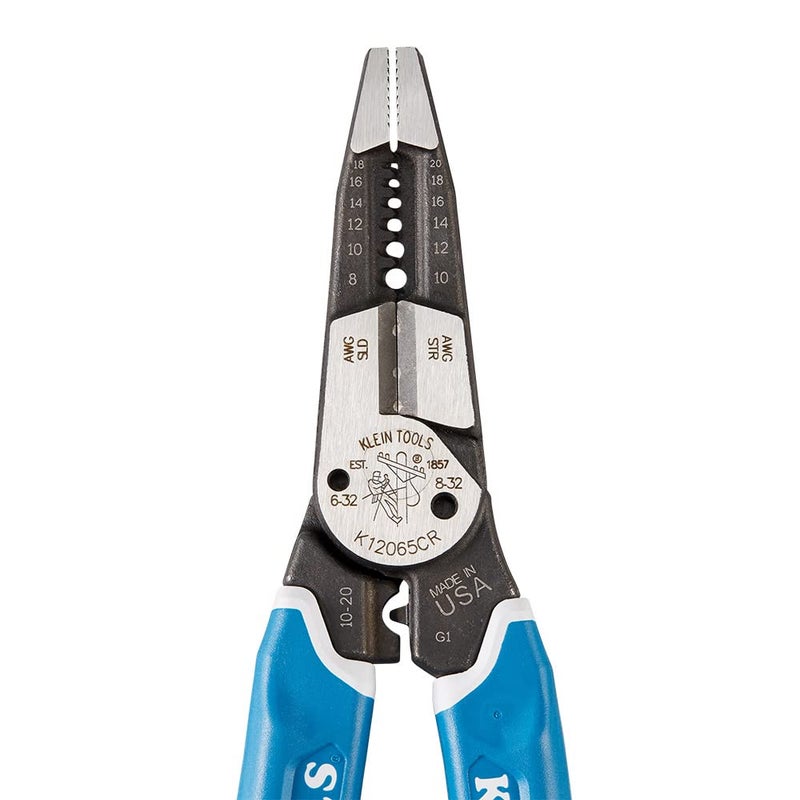 Klein Tools أداة تقطيع / تجريد / ضغط الأسلاك من كلاين تولز K12065CR، مصنوعة في الولايات المتحدة، للتقطيع، التجريد، الضغط، والتواء (8-18 AWG صلب، 10-20 AWG معزول) - Image 5