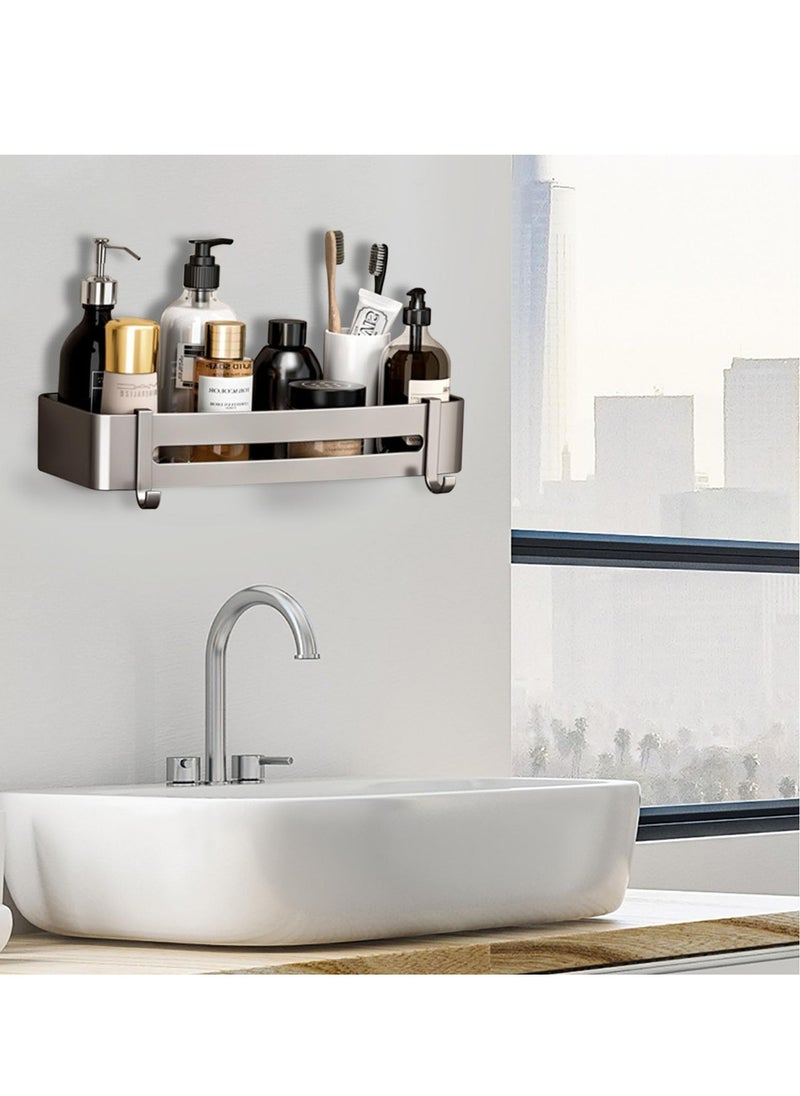 MIXDE 2 Pack Bathroom Shelves with 8 Hooks and Towel Bar, Aluminum Rustproof Bathroom Storage Organizer Shelf Shower Caddy Rack, Bathroom Shower Baskets WallShelves Basket for Bathroom Kitchen (Rectangle)  - Image 4