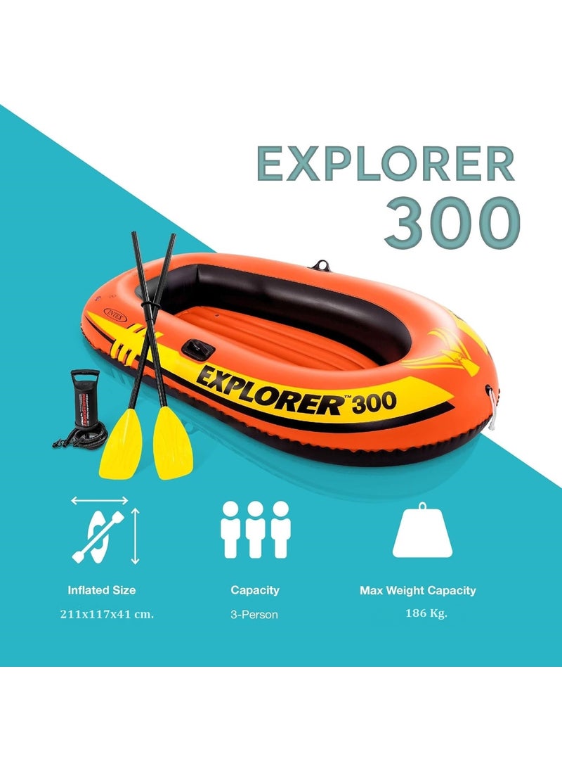 INTEX Rowing Riding Boat Set - Rowing Inflatable Boat Set - Pool and Sea Riding Boat Explorer 300 - 211X117X41 Cm.  - Image 2