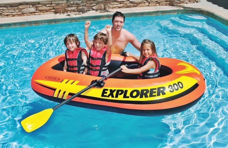 INTEX Rowing Riding Boat Set - Rowing Inflatable Boat Set - Pool and Sea Riding Boat Explorer 300 - 211X117X41 Cm.