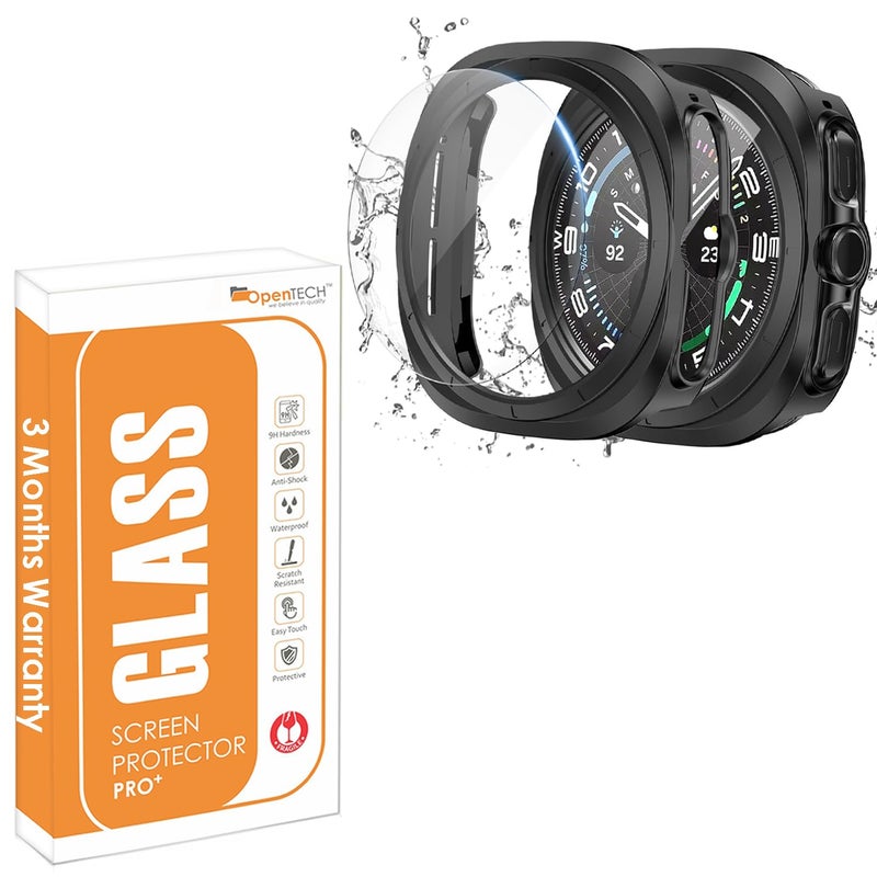 OpenTech Hard Silicone Protection Case Cover with Attached Screen Protector Compatible for Samsung Galaxy Smart Watch Ultra (47 mm) Full Coverage (Black) - Image 1