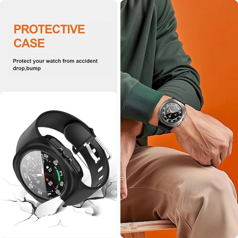 OpenTech Hard Silicone Protection Case Cover with Attached Screen Protector Compatible for Samsung Galaxy Smart Watch Ultra (47 mm) Full Coverage (Black) - Image 4