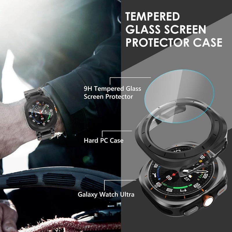 OpenTech Hard Silicone Protection Case Cover with Attached Screen Protector Compatible for Samsung Galaxy Smart Watch Ultra (47 mm) Full Coverage (Black) - Image 3