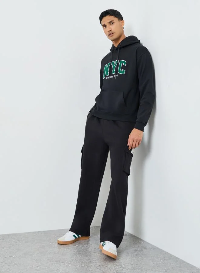 Styli Men Black Embroidered NYC Fleece Hoodie