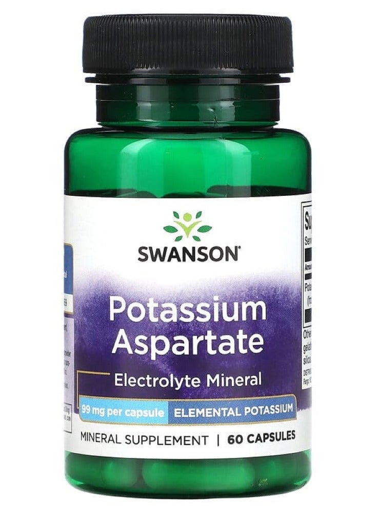 Swanson, Potassium Aspartate, 99 mg, 60 Capsules