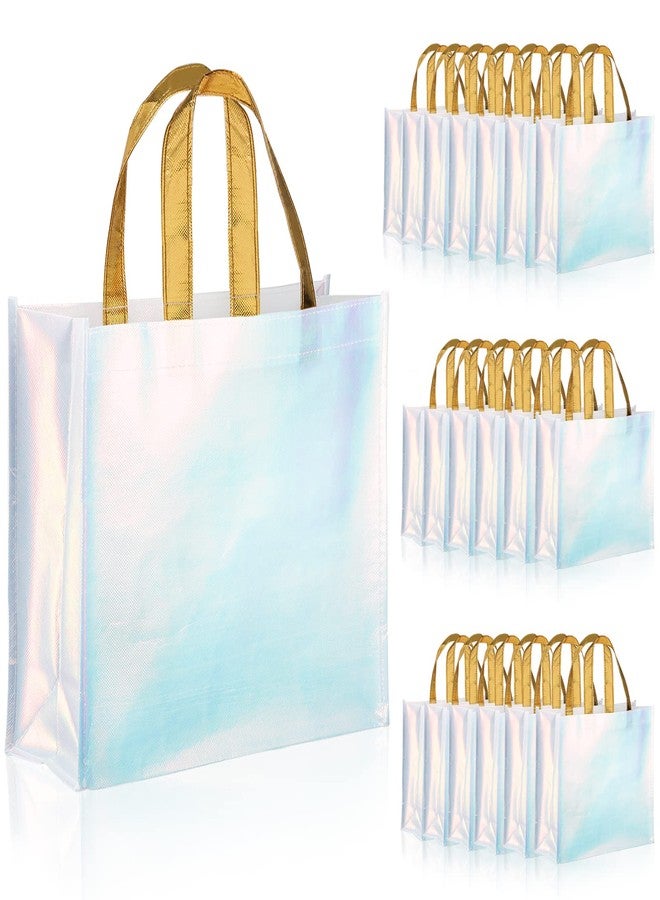 Lyellfe 20 Pieces Glossy Reusable Grocery Bag, Non Woven Blue Gift Bag with Handles, Fashionable Bridesmaid Tote Bag, Durable Shopping Bag for Wedding, Bachelorette Birthday Party - Image 1