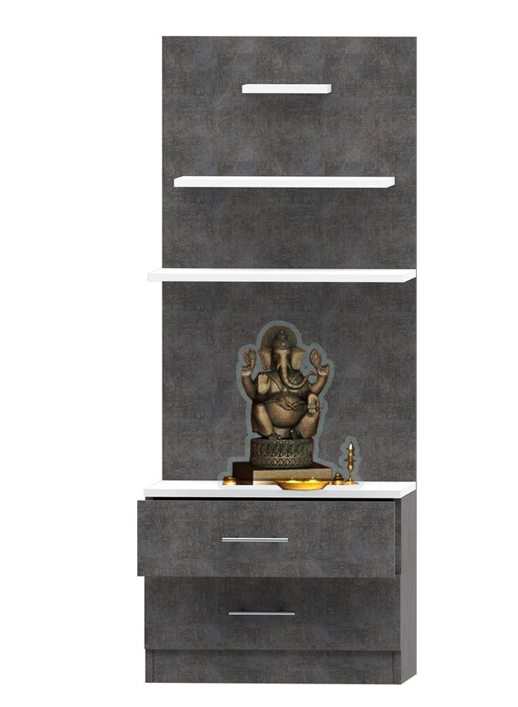 ماهاماي ماندير خشبي حديث من ماهماي، معبد مع درجين لتخزين أساسيات بوجا و3 أرفف لتمثال الرب، أرجل فولاذية قوية مثالية للمنزل والمكتب والمعبد - قماش معدني فحمي - Image 1