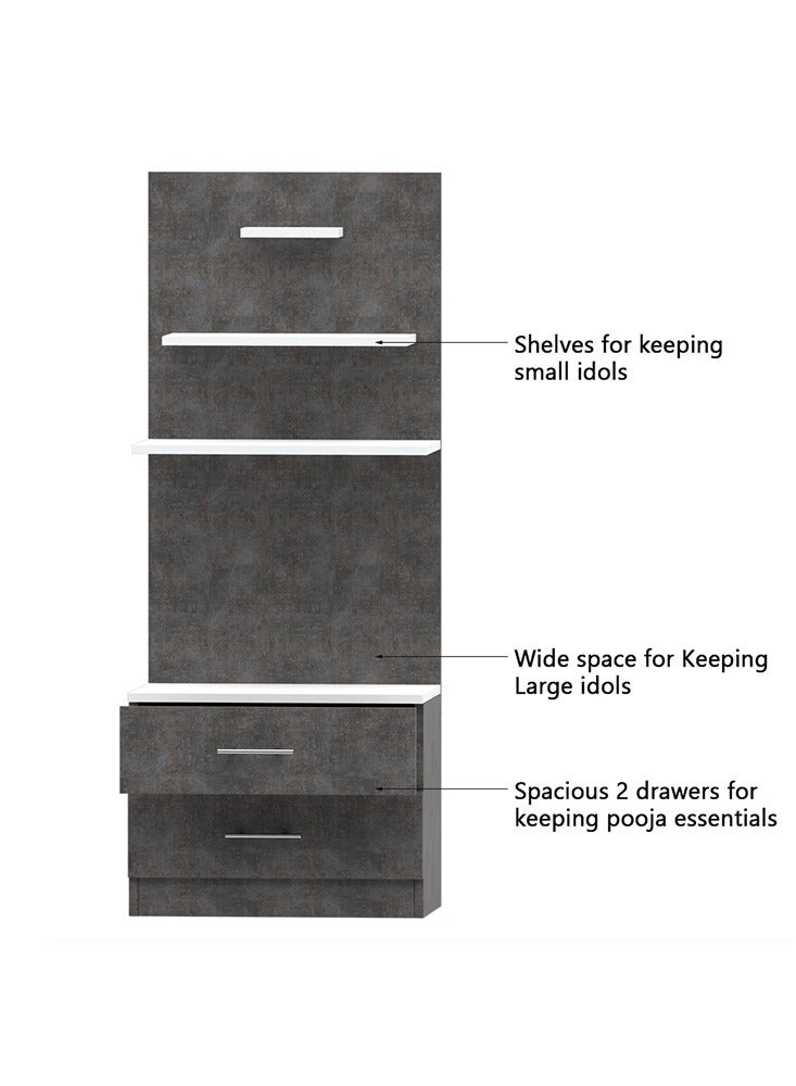 ماهاماي ماندير خشبي حديث من ماهماي، معبد مع درجين لتخزين أساسيات بوجا و3 أرفف لتمثال الرب، أرجل فولاذية قوية مثالية للمنزل والمكتب والمعبد - قماش معدني فحمي - Image 3