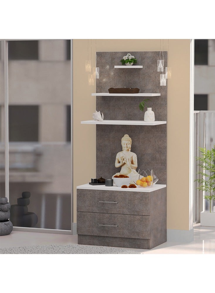 ماهاماي ماندير خشبي حديث من ماهماي، معبد مع درجين لتخزين أساسيات بوجا و3 أرفف لتمثال الرب، أرجل فولاذية قوية مثالية للمنزل والمكتب والمعبد - قماش معدني فحمي - Image 4