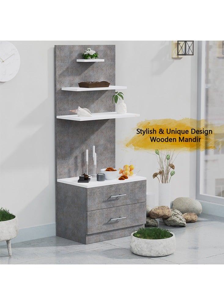 ماهاماي ماندير خشبي حديث من ماهماي، معبد مع درجين لتخزين أساسيات بوجا و3 أرفف لتمثال الرب، أرجل فولاذية قوية مثالية للمنزل والمكتب والمعبد - قماش معدني فحمي - Image 5