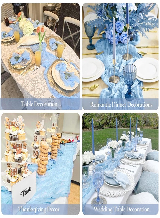 BLUETOP 3 Pack Baby Blue Table Runner Boho Gauze Cheesecloth Table Runner 120 Inches Long Light Blue Cheese Cloth Runner for Wedding Bridal Baby Shower Birthday Party Easter Decor - Image 5