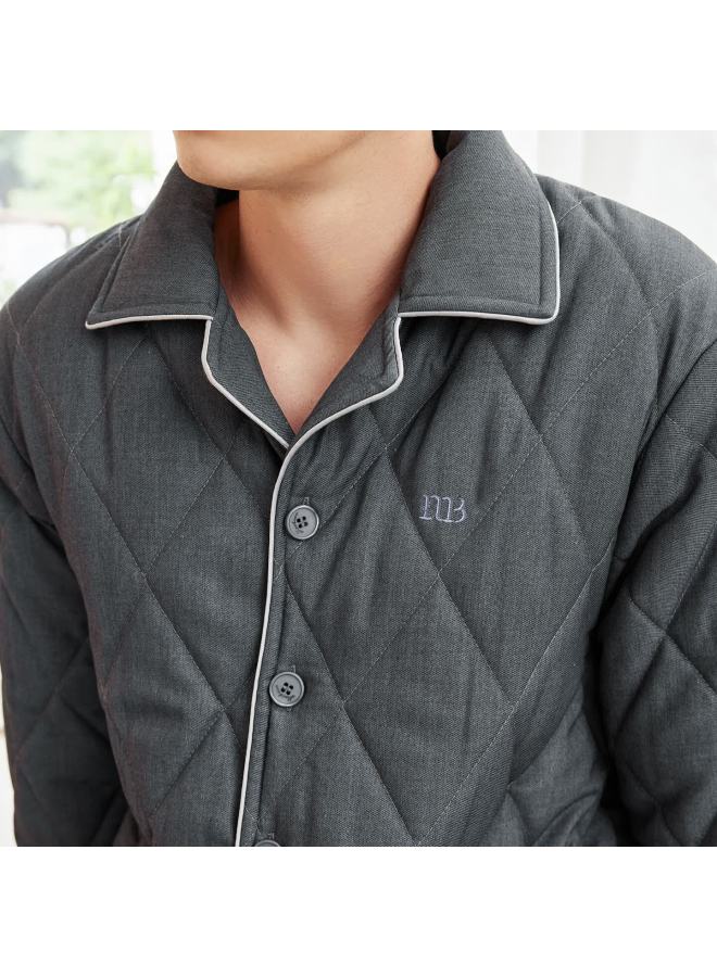 Meibiao Winter Couple Pajamas Pure Cotton Quilted Three-layer Thickened Warm Women's Homewear Set Men's Shadow Gray 2XL - Image 4