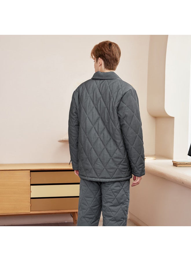 Meibiao Winter Couple Pajamas Pure Cotton Quilted Three-layer Thickened Warm Women's Homewear Set Men's Shadow Gray 2XL - Image 5