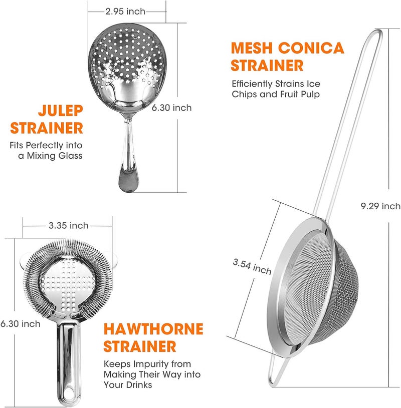 Koviti Cocktail Strainer-Stainless Steel Bar Tools Bartender Cocktail Strainer Set:Hawthorne Strainer,Julep Strainer and Conical Fine Mesh Strainer - Image 3