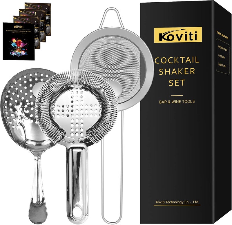 Koviti Cocktail Strainer-Stainless Steel Bar Tools Bartender Cocktail Strainer Set:Hawthorne Strainer,Julep Strainer and Conical Fine Mesh Strainer - Image 1