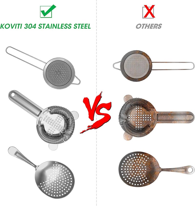 Koviti Cocktail Strainer-Stainless Steel Bar Tools Bartender Cocktail Strainer Set:Hawthorne Strainer,Julep Strainer and Conical Fine Mesh Strainer - Image 2