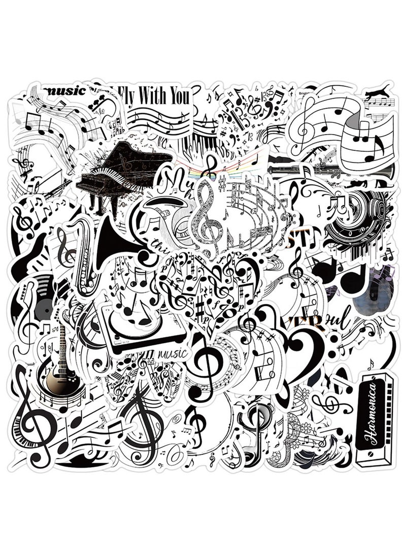 50Pcs Music Symbol Stickers, Waterproof Vinyl Musical Note,Instrument,Record Decals for Scrapbooking, Laptops, Water Bottles - Image 1
