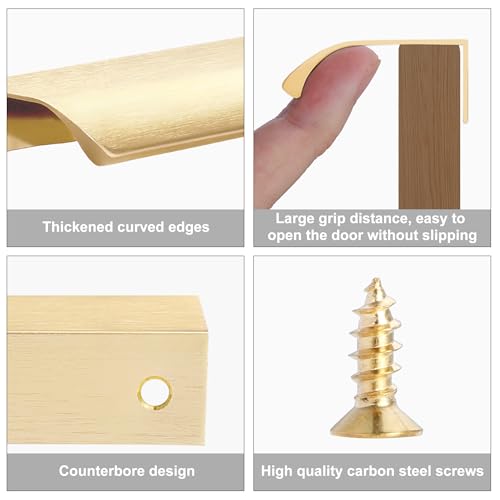 Malimali 10 Pack Dark Gold Edge Finger Pulls for Cabinets 4.72" Kitchen Drawer Handles Modern Aluminum Concealed Tab Pulls for Closet Door, Brushed Dark Gold - Image 3