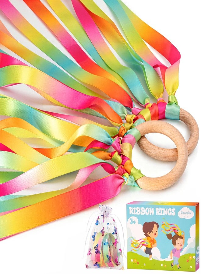 Dawnglow 2Pcs Ribbon Hand Kites, Gymnastics Dance Ribbons,Dancing Streamer with Wood Ring for Artistic Dance, Gymnastics, Entertainment, Decoration and Party - Neon Pulse - Image 1