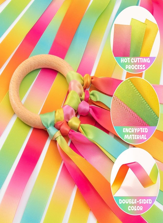 Dawnglow 2Pcs Ribbon Hand Kites, Gymnastics Dance Ribbons,Dancing Streamer with Wood Ring for Artistic Dance, Gymnastics, Entertainment, Decoration and Party - Neon Pulse - Image 3