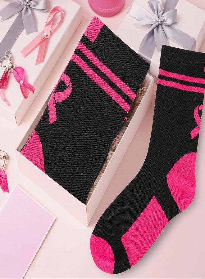 Leorate 24 Pairs Breast Cancer Awareness Pink Ribbon Socks, Comfortable Soft Pink Black Mid-calf Soccer Socks for Women Men Children, Moisture-Wicking Fabric Athletic Socks Bulk (2 Combination Sets) - Image 4