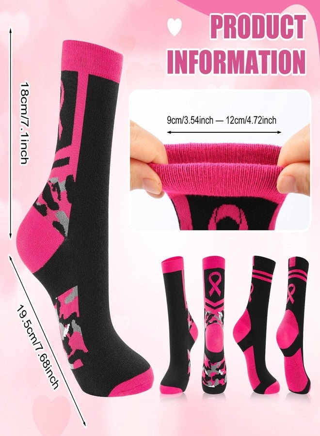 Leorate 24 Pairs Breast Cancer Awareness Pink Ribbon Socks, Comfortable Soft Pink Black Mid-calf Soccer Socks for Women Men Children, Moisture-Wicking Fabric Athletic Socks Bulk (2 Combination Sets) - Image 2