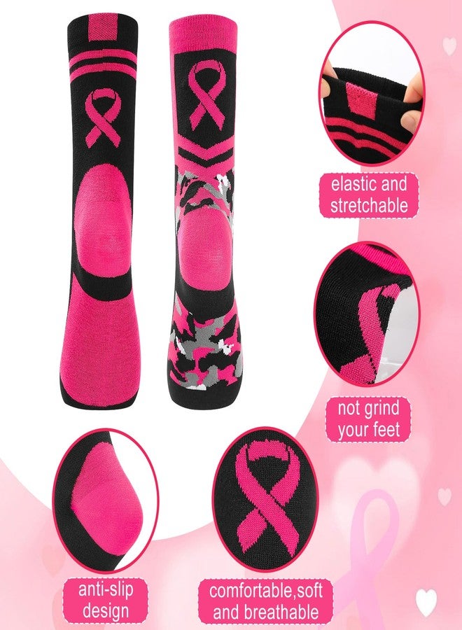 Leorate 24 Pairs Breast Cancer Awareness Pink Ribbon Socks, Comfortable Soft Pink Black Mid-calf Soccer Socks for Women Men Children, Moisture-Wicking Fabric Athletic Socks Bulk (2 Combination Sets) - Image 3