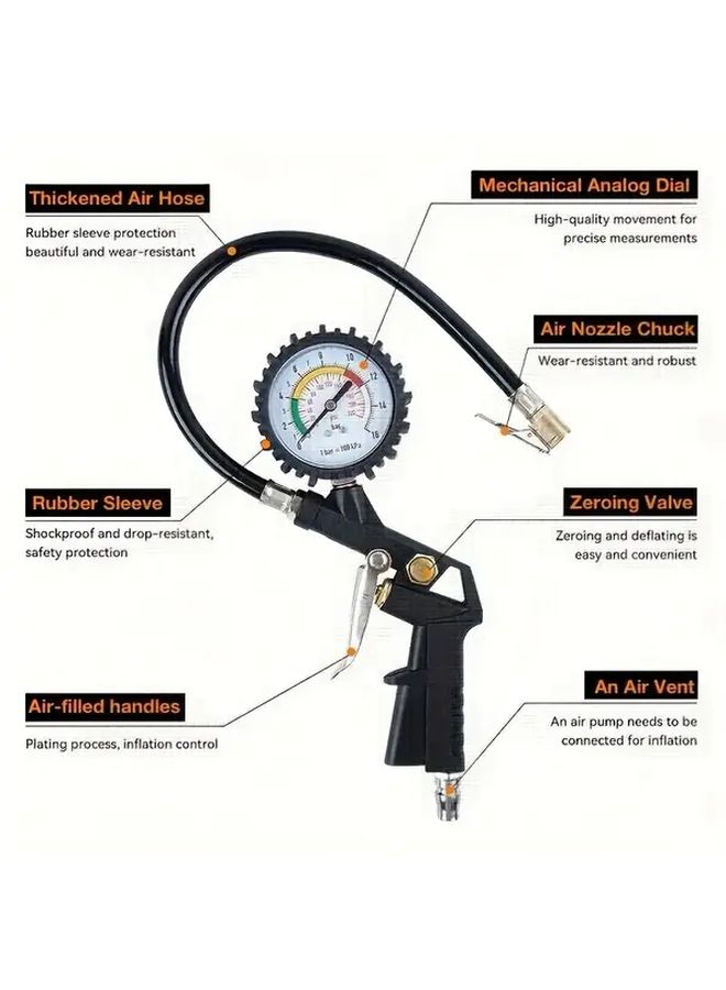 Heavy Duty Black Air Compressor Kit With Blower Gun Hose And Tire Inflator Gauge - Image 3